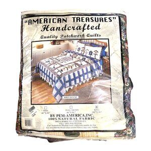 Vtg American Treasures King Size Patchwork Quilt Bird House Handcrafted